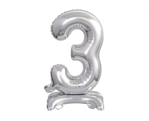 Number B&C Silver Silver mini number 3 foil balloon with base 38 cm