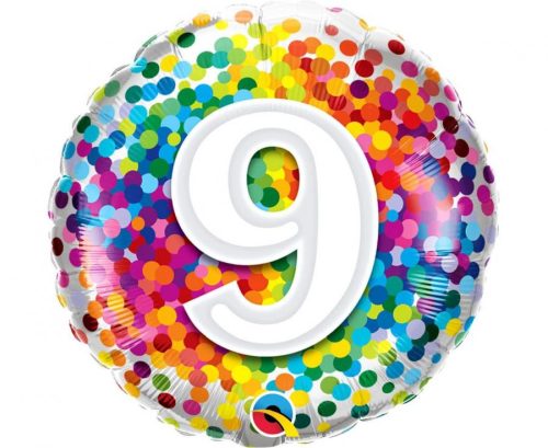 Number Rainbow Confetti Colorful No. 9 Foil Balloon 46 cm