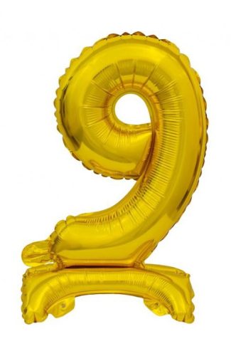 Number B&C Gold Golden mini number 9 foil balloon with base 38 cm