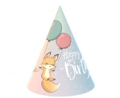 Fox Fox Happy Birthday party hat, 6 pcs