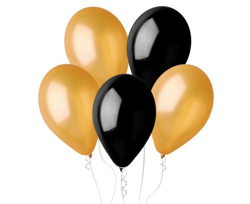 Colour B&C Black-Gold balloon, 5 pcs 12 inch (30 cm)