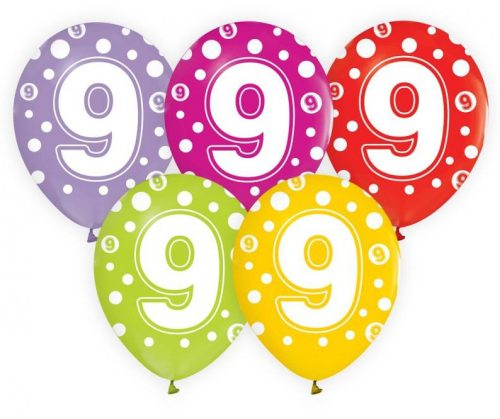 Happy Birthday Dots Happy Birthday 9 balloons, 5-piece set 12 inches (30cm)