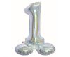 Number Holographic Silver, Silver Number 1 Foil Balloon with Base 72 cm