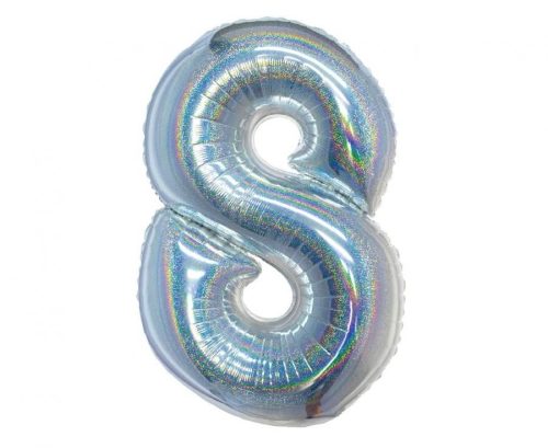 Number Holographic Silver Number 8 Foil Balloon 76 cm