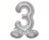 Number Holographic Silver, number 3 foil balloon with base 72 cm