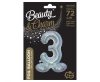 Number Holographic Silver, number 3 foil balloon with base 72 cm