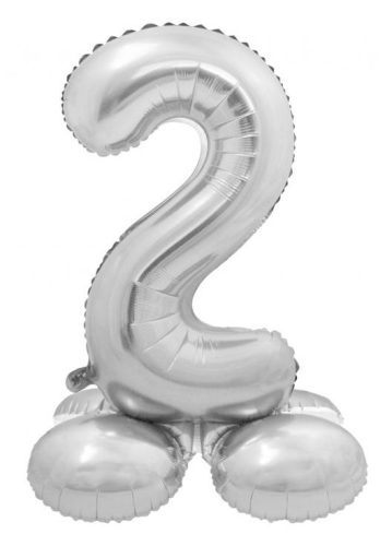 Number Silver Silver Number 2 Foil Balloon with Base 72 cm