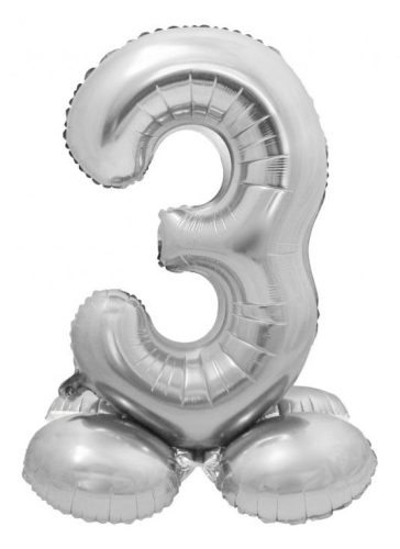 Number Silver Silver number 3 foil balloon with base 72 cm