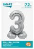 Number Silver Silver number 3 foil balloon with base 72 cm