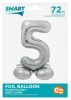 Number Silver Silver number 5 foil balloon with base 72 cm