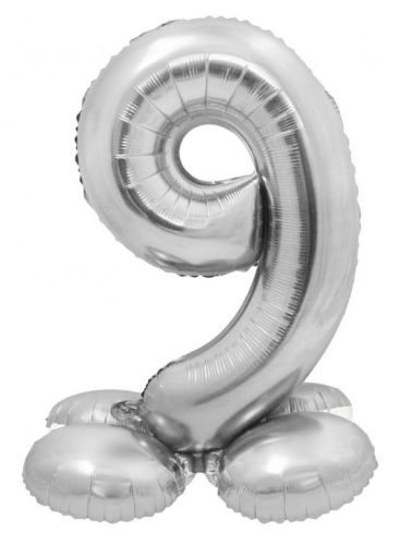 Number Silver Silver number 9 foil balloon with base 72 cm