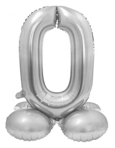 Number Silver Silver Number 0 Foil Balloon with Stand Base 72 cm