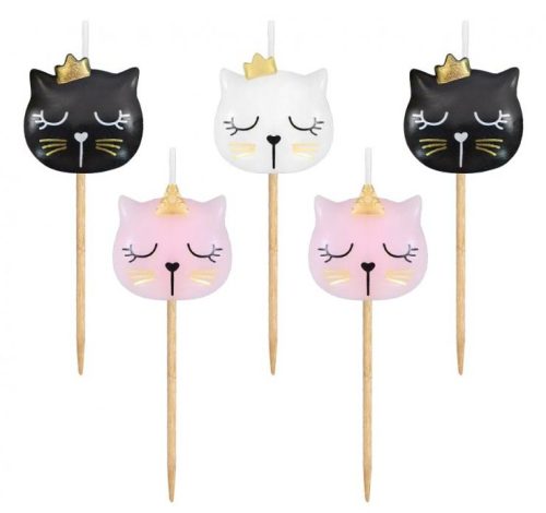 Animals Eyelash Cat Cake Candle Set, 5 Pieces