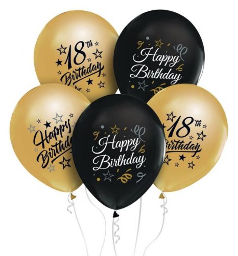 Happy Birthday Gold-Black Colorful Happy Birthday 18 Balloon, 5-piece set 12 inch (30 cm)