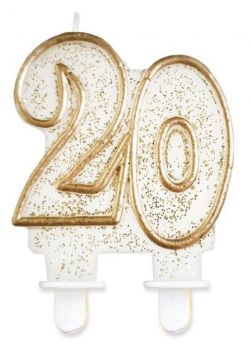 Colour Gold Gold glitter number 20 birthday candle