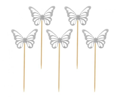 Butterfly Silver decorative stick 12 pcs