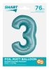 Number Light Blue Mat Blue Number 3 Foil Balloon 76 cm