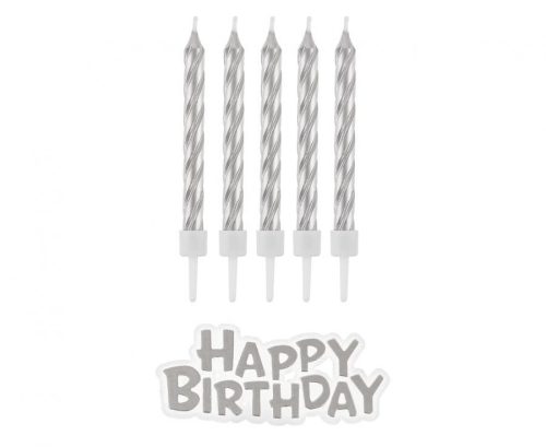 Happy Birthday B&C Silver Silver Happy Birthday Candle Set 16 pcs