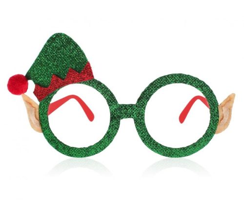 Christmas Green i glasses with little elf hat on top