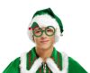 Christmas Green i glasses with little elf hat on top