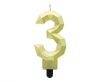 Number Diamond Metallic Gold Number 3 Candle, Cake Candle