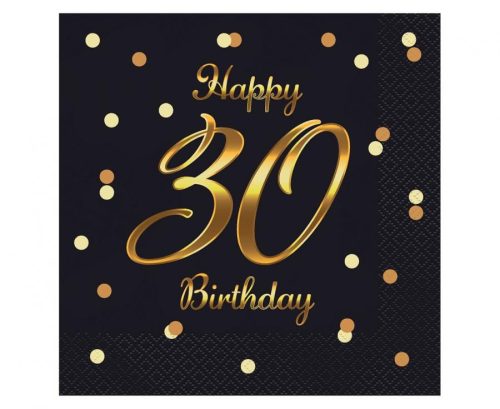 Happy Birthday B&C Black-Gold Happy Birthday 30 Napkin 20 pcs 33x33 cm