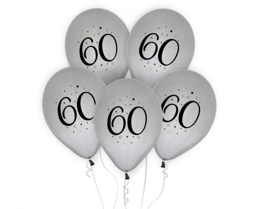 Happy Birthday Silver Silver Happy Birthday 60 Balloon, 5 pcs 30 cm (12 inch)