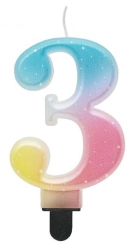 Number Pastel Ombre Colorful number 3 candle, birthday cake candle