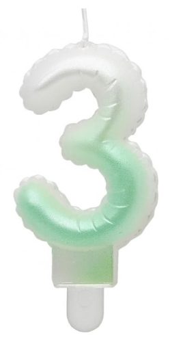 Number Ombre White-Green number candle 3, cake candle