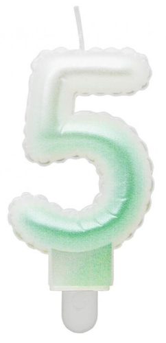 Number Ombre White-Green number 5 birthday candle