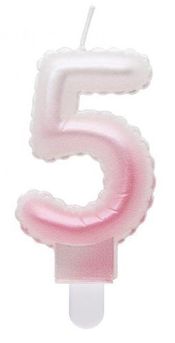 Number Ombre White-Pink Number 5 Candle, Cake Candle