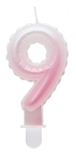 Number Ombre White-Pink number 9 candle, birthday candle