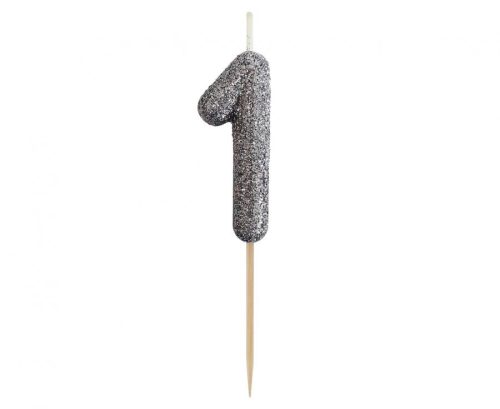 Number Glitter Black, Black number candle, cake candle number 1