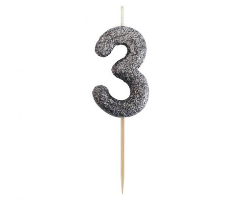 Number Glitter Black, Black number candle, birthday candle number 3