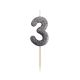 Number Glitter Black, Black number candle, birthday candle number 3