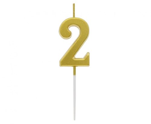 Number Gold Metallic, Gold number candle, birthday candle number 2