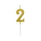 Number Gold Metallic, Gold number candle, birthday candle number 2