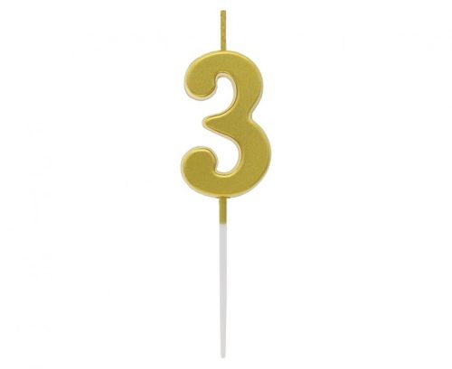 Number Gold Metallic, Gold number candle, cake candle No. 3