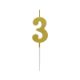 Number Gold Metallic, Gold number candle, cake candle No. 3