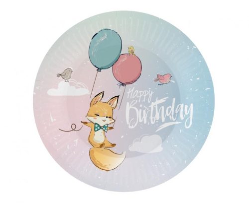 Happy Birthday Balloon Fox Happy Birthday Paper Plate 6 pcs 18 cm