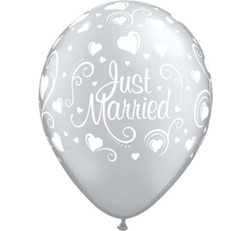 Wedding Metallic Just Married Hearts Balloon, set of 6, 11 inches (28cm)