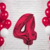 Number Red Red Number 4 Foil Balloon 92 cm