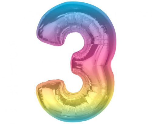 Number Rainbow Colorful Number 3 Foil Balloon 92 cm