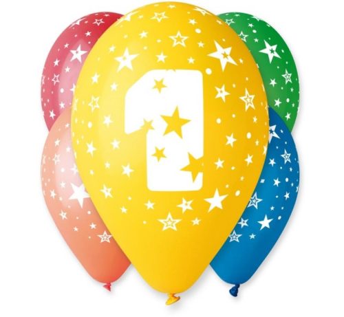 Happy Birthday Star Happy Birthday 1 balloon, 5-pack 12 inch (30cm)