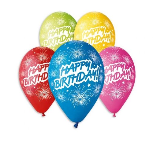 Happy Birthday Fireworks Happy Birthday balloon, pack of 5, 12 inches (30 cm)