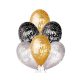 Happy New Year Happy New Year Gold Silver Black balloon, 6 pcs 12 inch (30 cm)