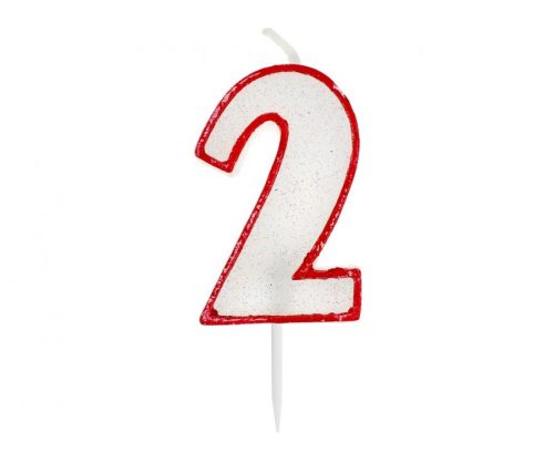 Number Red Outline Glitter Red Number 2 Candle, Cake Candle