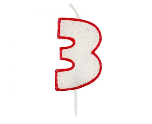 Number Red Outline Glitter Red number 3 candle, cake candle