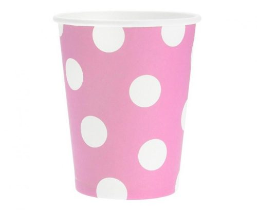 Colour Pink Polka Dots Pink paper cup set of 6, 270 ml