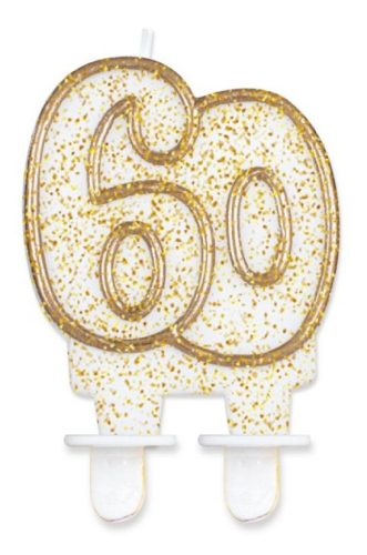 Colour Gold Gold Glitter Number Candle, 60